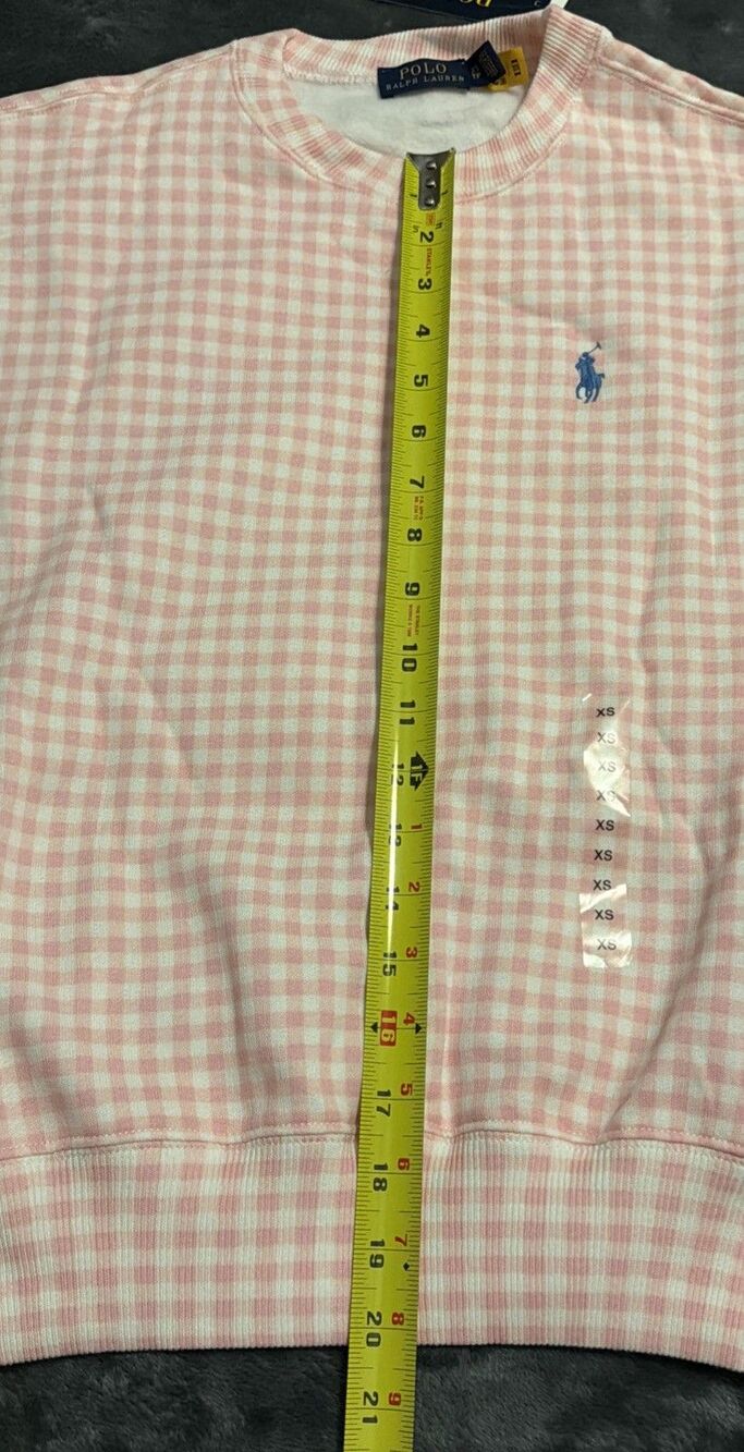 XS Polo Ralph Lauren Gingham Fleece Sweatshirt Pink White - Picture 12 of 13